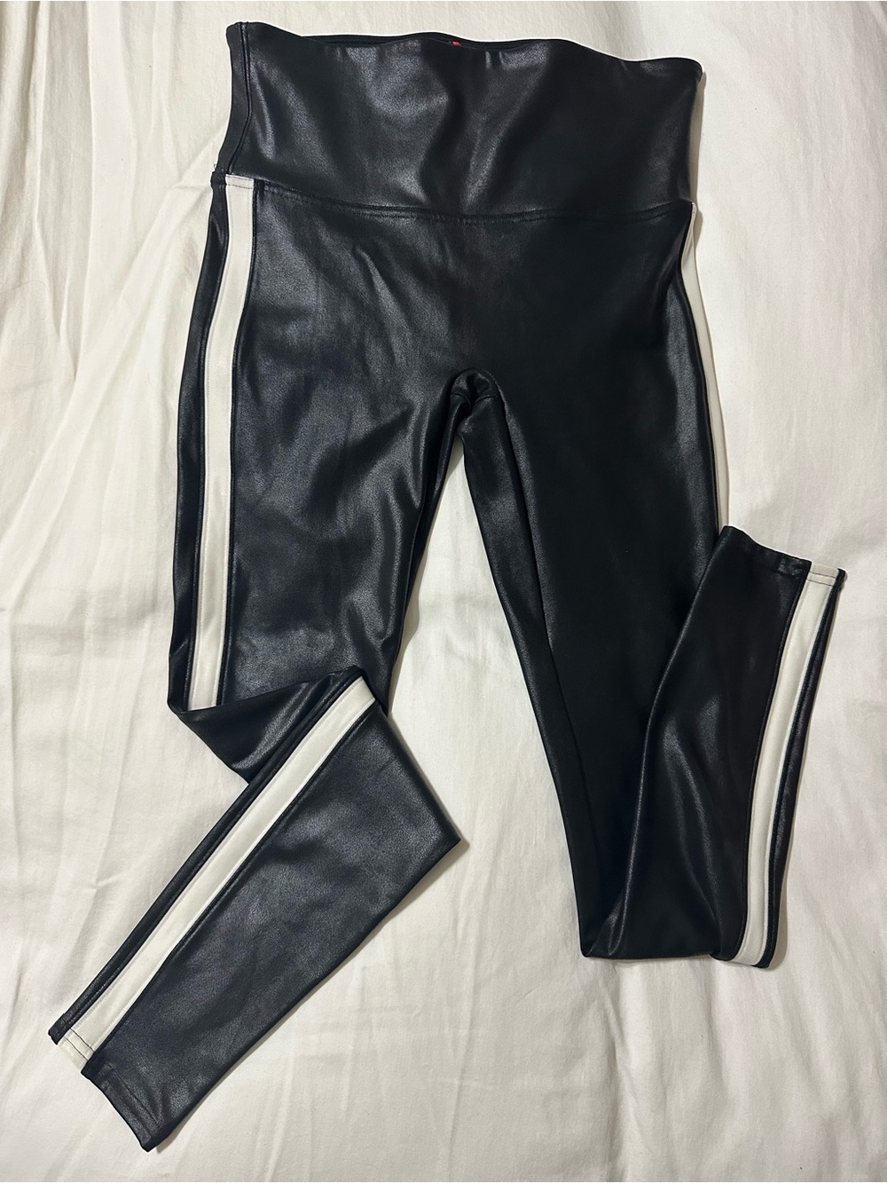 SPANX Black Striped Faux Leather Leggings